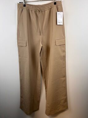 Athleta Promenade Cargo Pants NWT Tan Wide Leg Tall Large Travel Lightweight